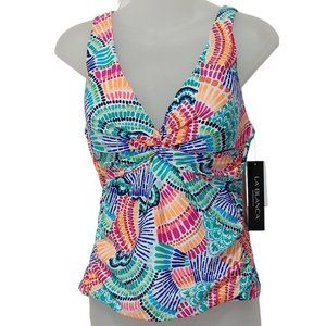 La Blanca Twist Front Tankini, Waves Of Color Women's Size 8 NEW